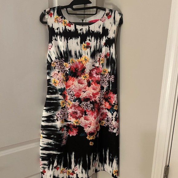 Betsey Johnson Black and Pink Floral Midi Dress - Picture 1 of 3